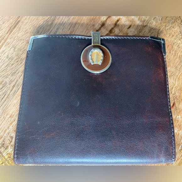 RARE Vintage GUCCI 70s Horseshoe Leather Slim Bi-fold Wallet Brown 925 Hardware - Picture 2 of 16